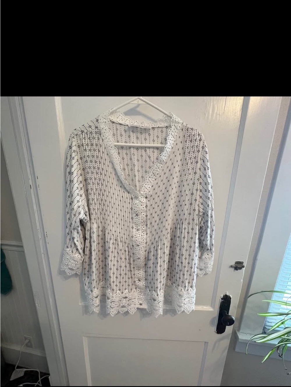 White Crochet Lace Button-Front Women's Top